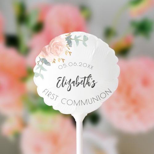 First Communion rose gold blush flowers eucalyptus Balloon