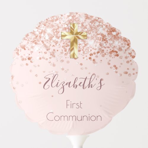 First Communion rose gold blush glitter name Balloon