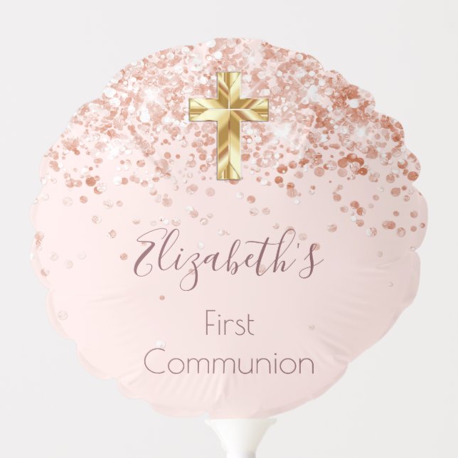 First Communion rose gold blush glitter name Balloon (Front)