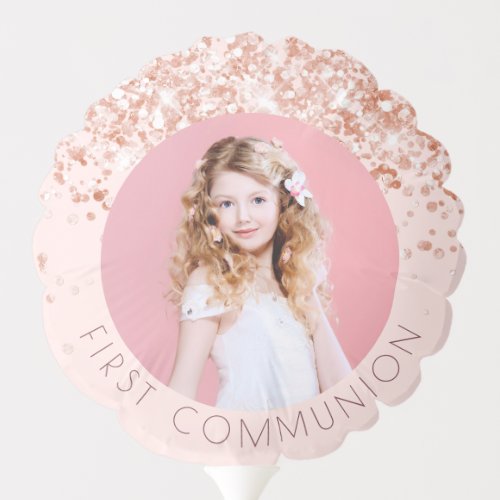 First communion rose gold blush glitter photo balloon