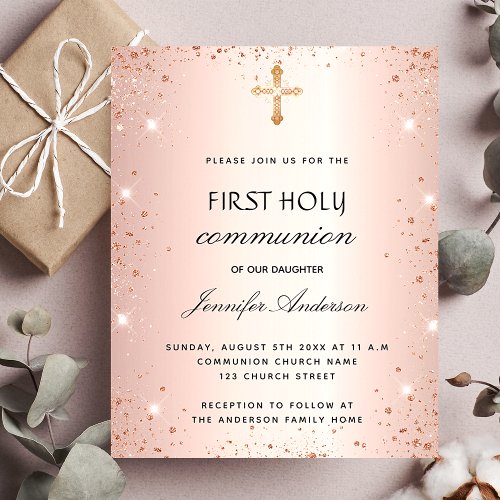First communion rose gold budget invitation flyer