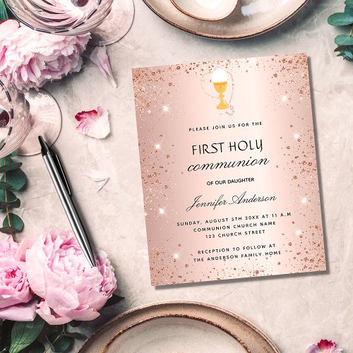 First communion rose gold budget invitation flyer