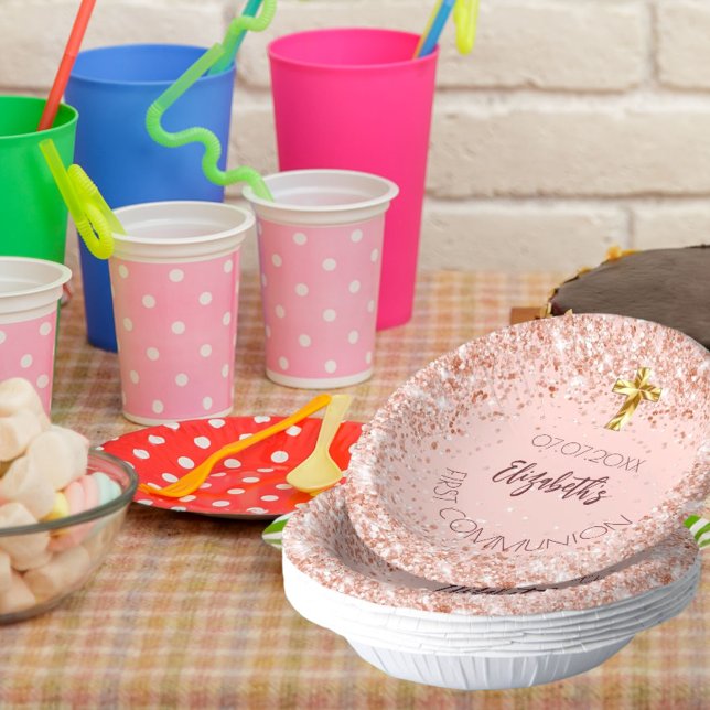 First Communion rose gold confetti girl name Paper Bowls (Creator Uploaded)