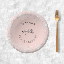First Communion rose gold silver glitter girl name Paper Bowls