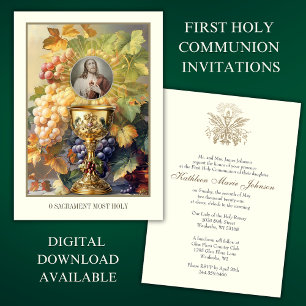 First Communion Sacred Heart Jesus Chalice Host Invitation