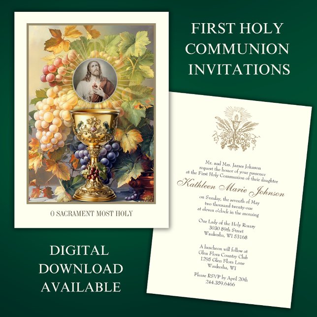 First Communion Sacred Heart Jesus Chalice Host Invitation (Creator Uploaded)