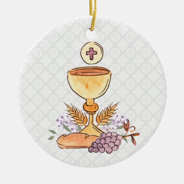 First Communion Symbols Ceramic Ornament (Front)