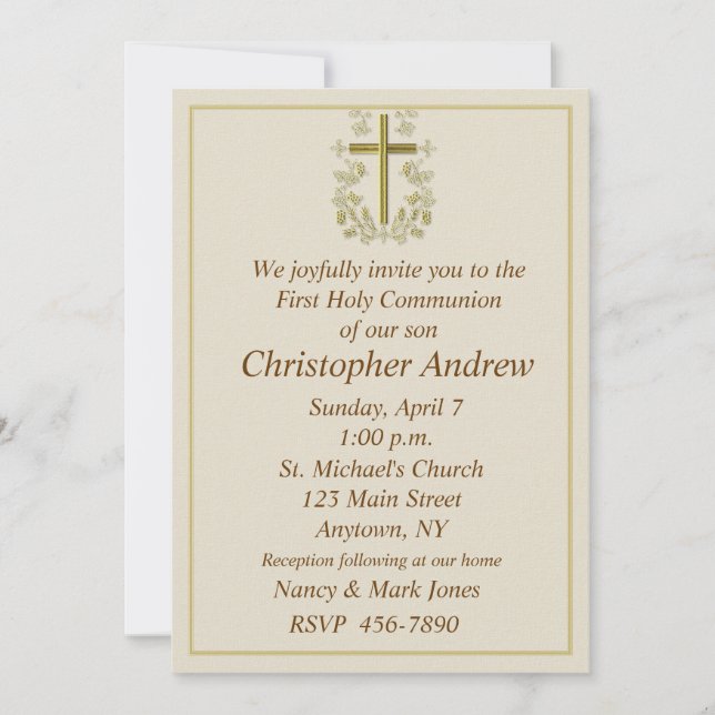 First Communion Tan Invitation (Front)
