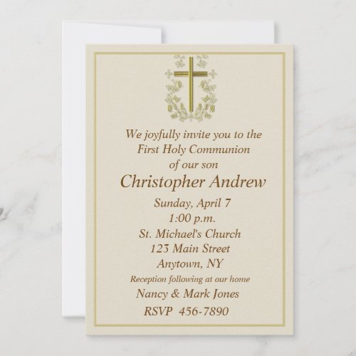 First Communion Tan Invitation
