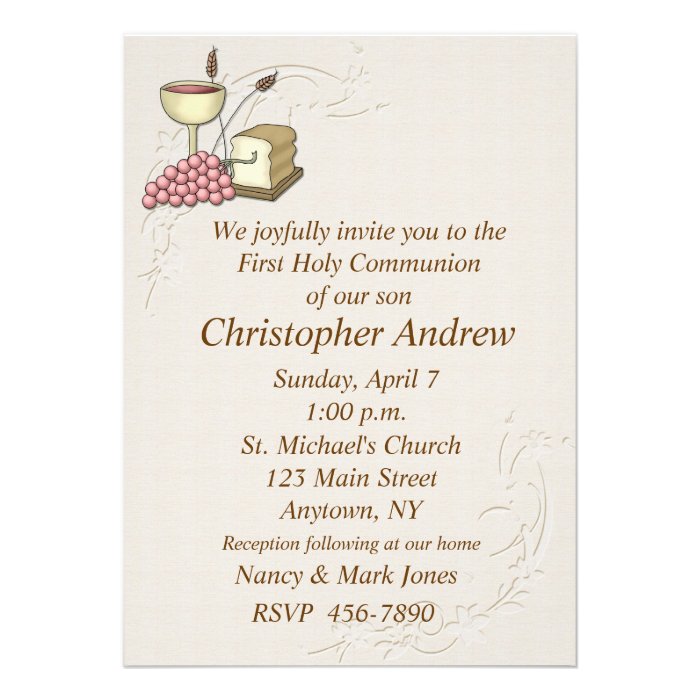 First Communion Tan Invitation