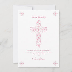 First Communion Thank You Card - Girl, Custom Note