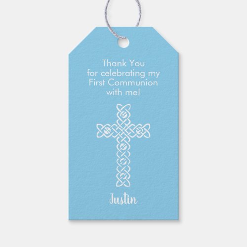 First Communion Thank You Favor Baby Blue Gift Tags