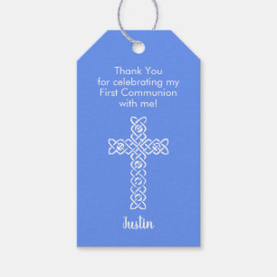 First Communion Thank You Favor Cornflower Blue Gift Tags