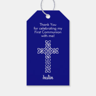 First Communion Thank You Favor Navy Blue Gift Tags