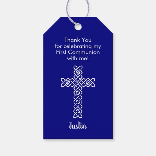 First Communion Thank You Favor Navy Blue Gift Tags