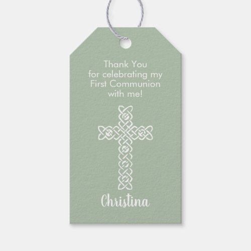 First Communion Thank You Favor Sage Green Gift Tags