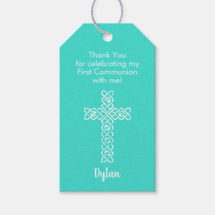 First Communion Thank You Favor Turquoise Gift Tags