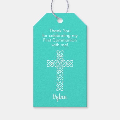 First Communion Thank You Favor Turquoise Gift Tags