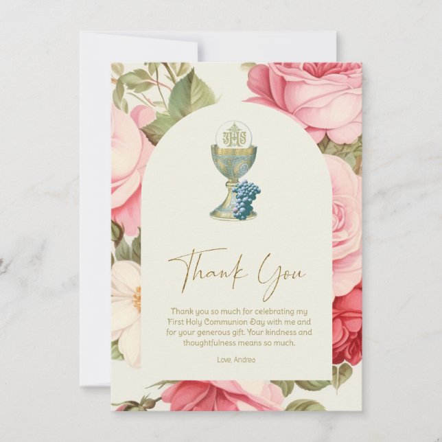 First Communion Thank You Pink Roses (Front)