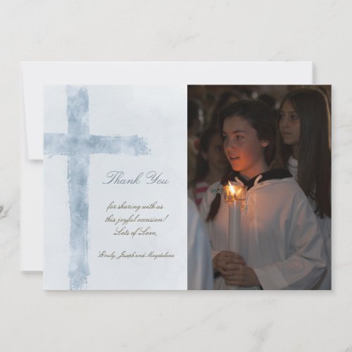  First Communion watercolor blue cross thank you