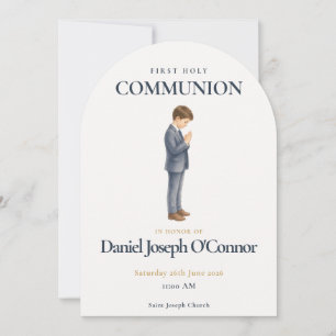 First Communion Watercolor Boy Invitation