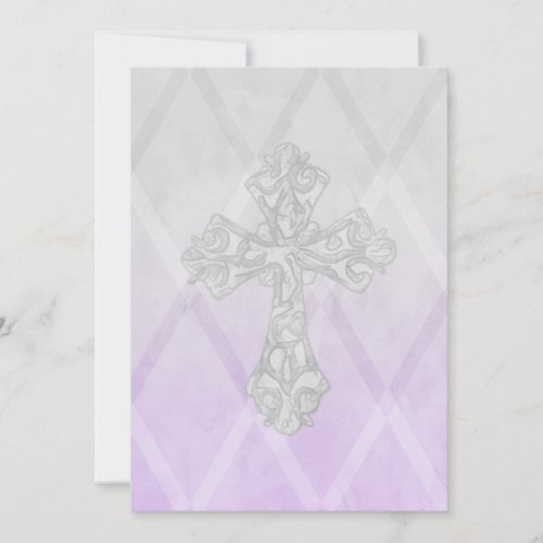 First Communion Watercolor Cross Gray and Lavender Invitation