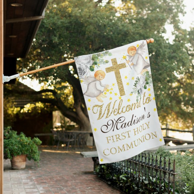 First Communion Welcome Personalized  House Flag (In SItu)