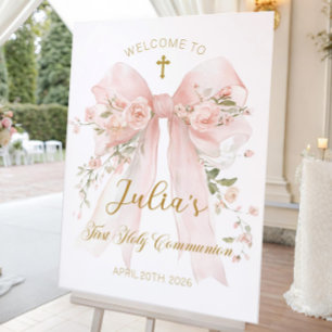 First Communion Welcome sign Girl, Blush Pink Flor
