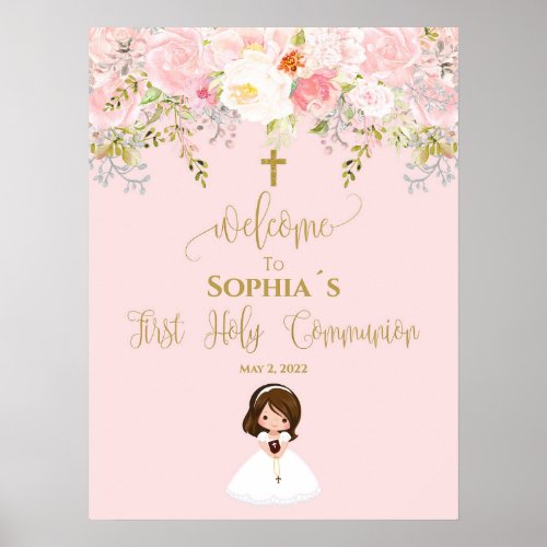 First communion welcome sign girl Poster