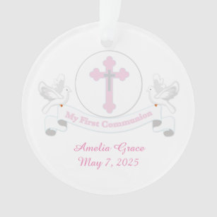 First Communion White Doves with Banner Ornament