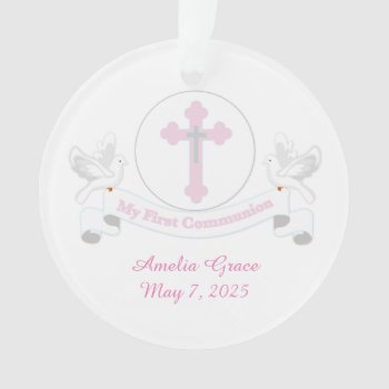 First Communion White Doves With Banner Ornament by StarStock at Zazzle