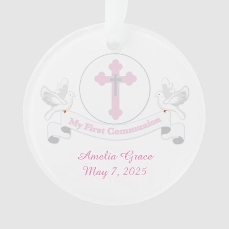 First Communion White Doves With Banner Ornament