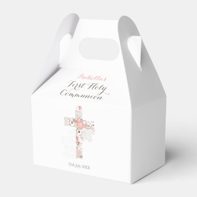 First Communion white floral cross  Favor Box (Back Side)