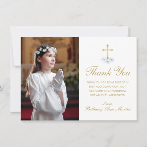 First Communion White Floral Gold Cross Photo
