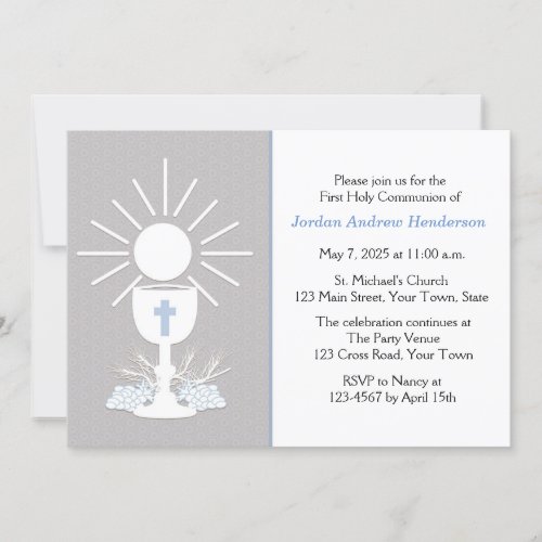 First Communion with Chalice Gray Invitation