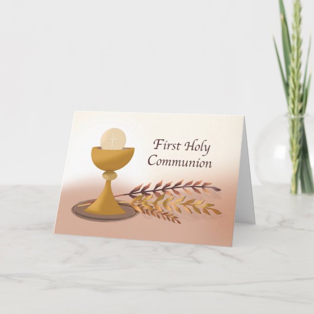First Communion With Wheat Chalice and Host Card (Front)