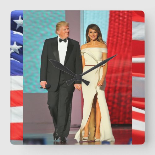 First Couple Donald and Melania Trump Liberty Ball Square Wall Clock