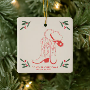 First Cowgirl Christmas Cute cowboy boots Ceramic Ornament
