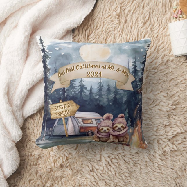 First Cute Christmas Newlywed Keepsake Ornament Throw Pillow (Blanket)