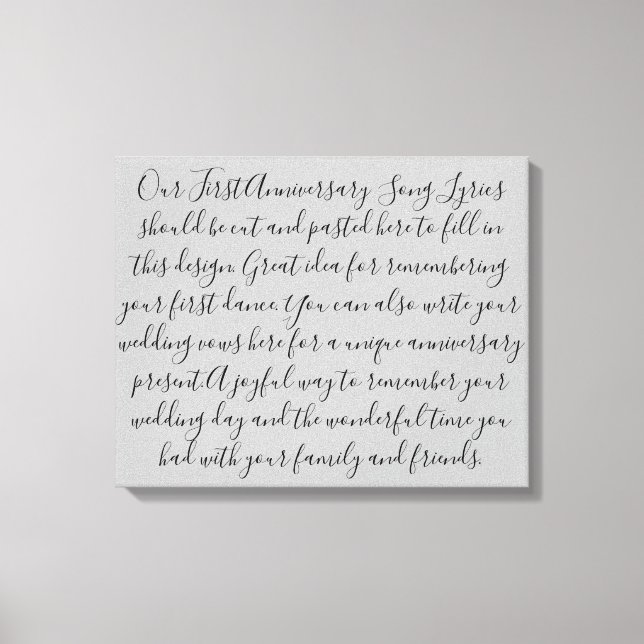 First Dance Song Lyrics Anniversary Gift Newlywed Canvas Print (Front)