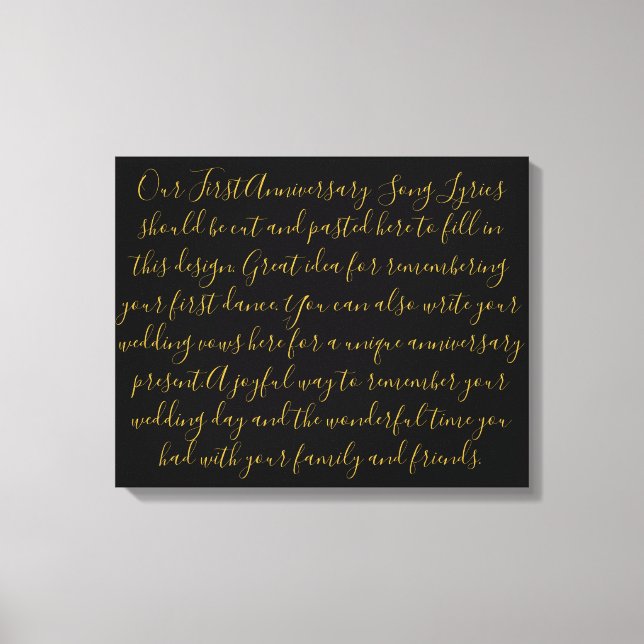 First Dance Song Lyrics Anniversary Gift Newlywed  Canvas Print (Front)