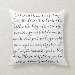 First Dance Song Lyrics Anniversary Gift Newlywed Throw Pillow