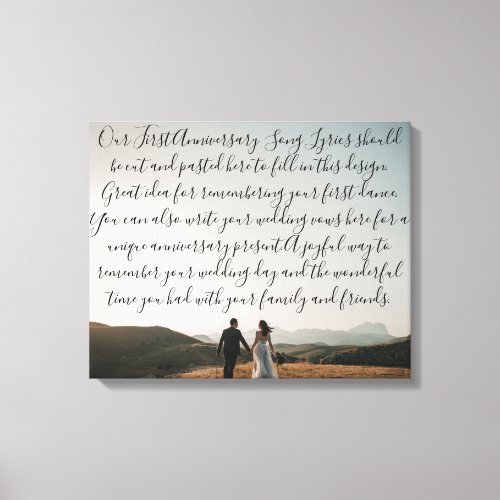 First Dance Song Lyrics Anniversary Gift Vow Photo Canvas Print