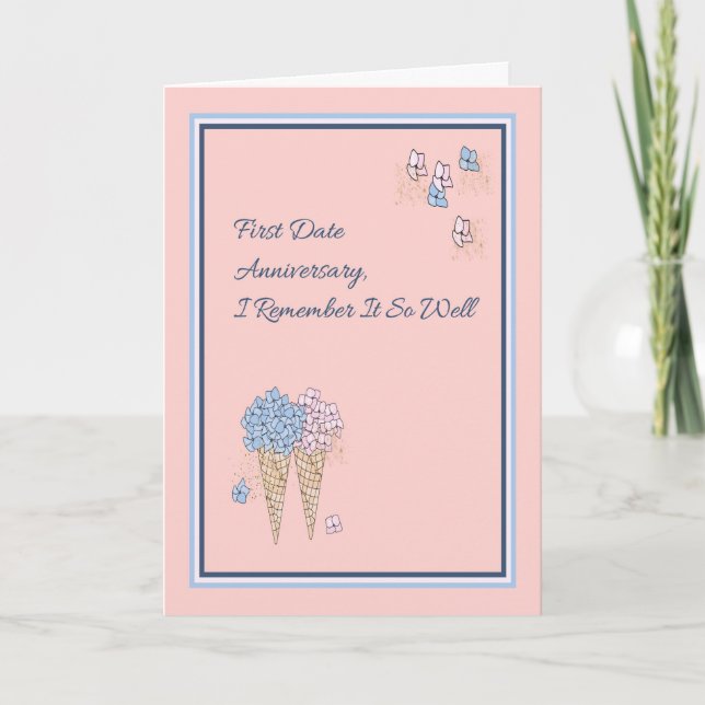 First Date Anniversary Card Peach with Flower Cone (Front)