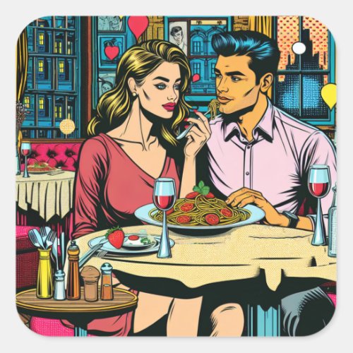 First Date  Spaghettis Dinner Square Sticker