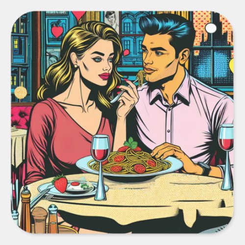 First Date  Spaghettis Dinner Square Sticker