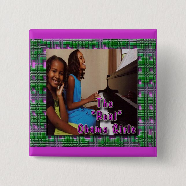 FIRST DAUGHTERS: SASHA & MALIA OBAMA GIRLS BUTTON (Front)