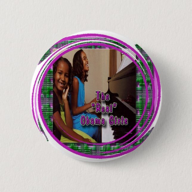FIRST DAUGHTERS: SASHA & MALIA OBAMA GIRLS PINBACK BUTTON (Front)