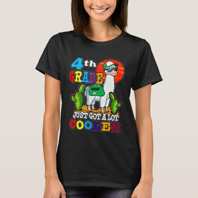 First Day Back To School 4th Grade Llama Cool Teac T-Shirt (Front)