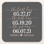 First Day Best Day Yes Day Wedding Date Accessory Square Paper Coaster at Zazzle
